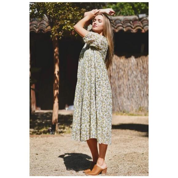 Dolma Skye Dress Hand Block Printed Green Size Large - Picture 1 of 7